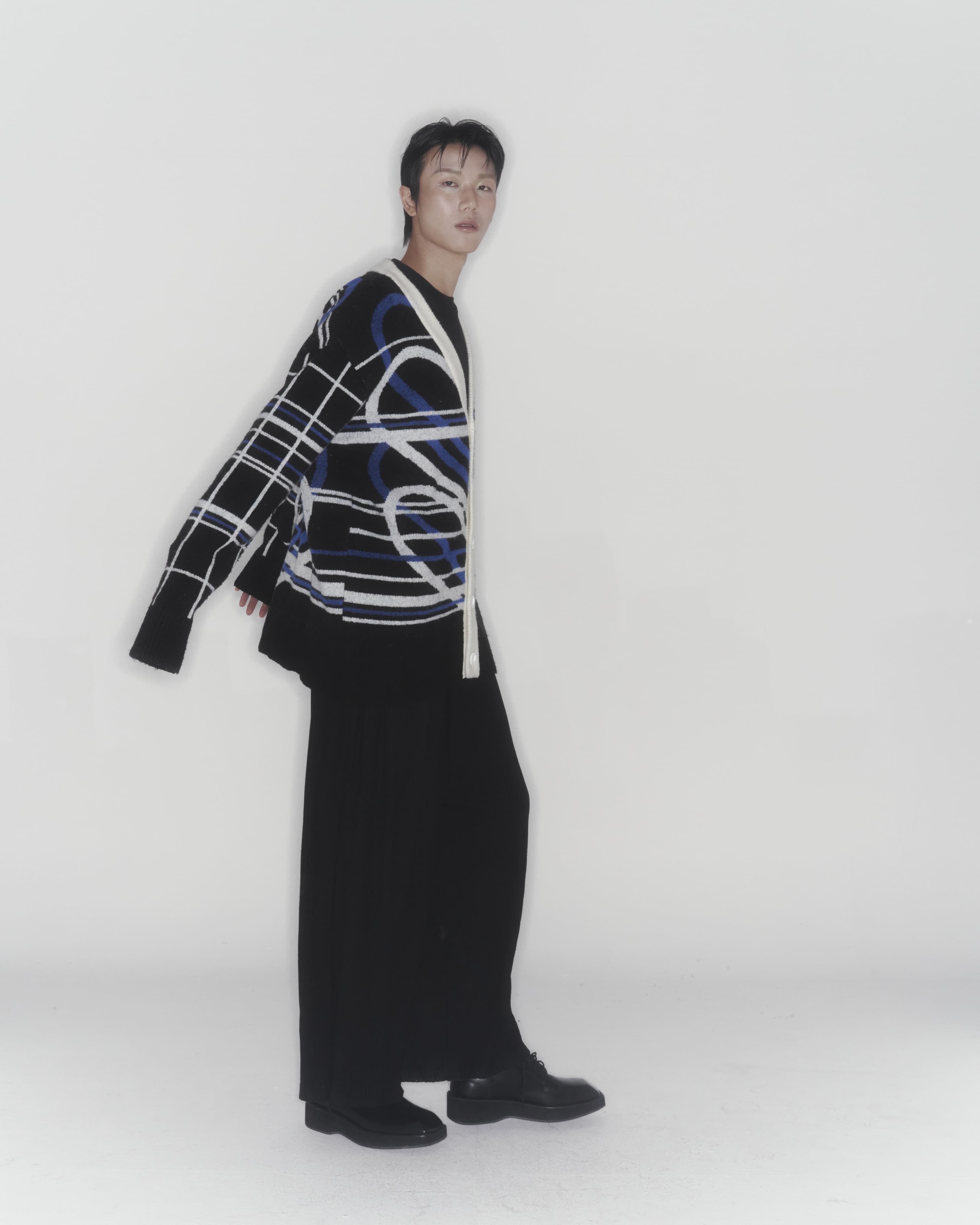 Heart Graphic Knit Cardigan (Blue) — vue 9