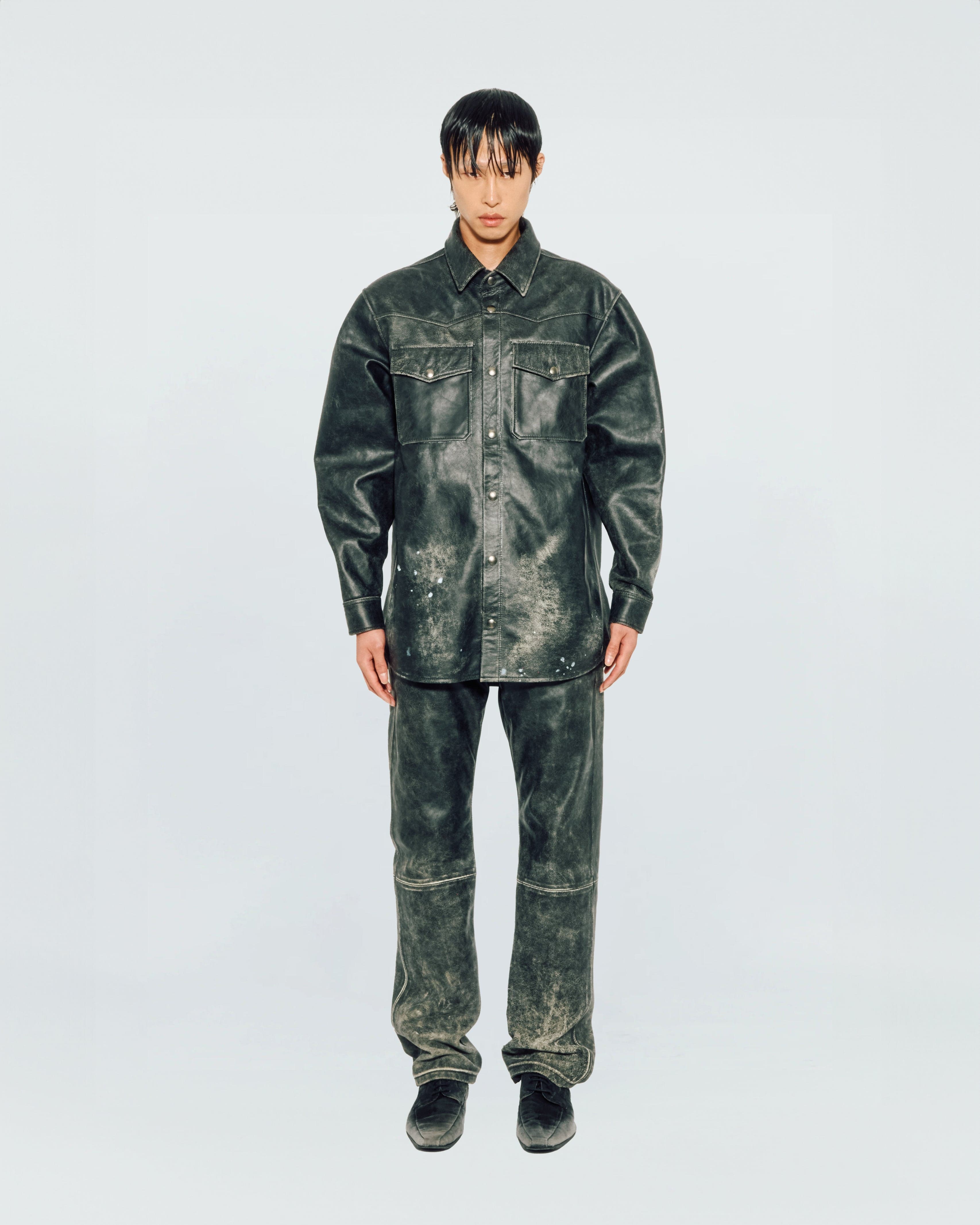 Black Leather Printed Shirt — vue 3