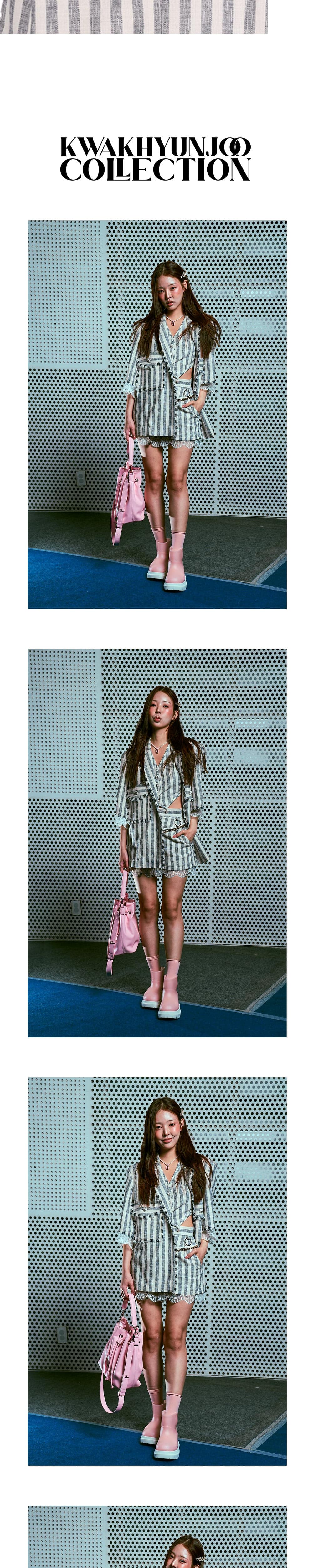 26SS Gray Striped Pattern Half Sleeve Jacket — vue 5