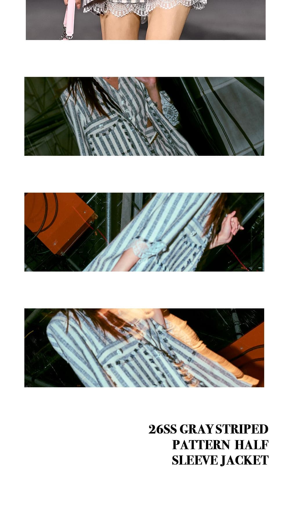 26SS Gray Striped Pattern Half Sleeve Jacket — vue 7