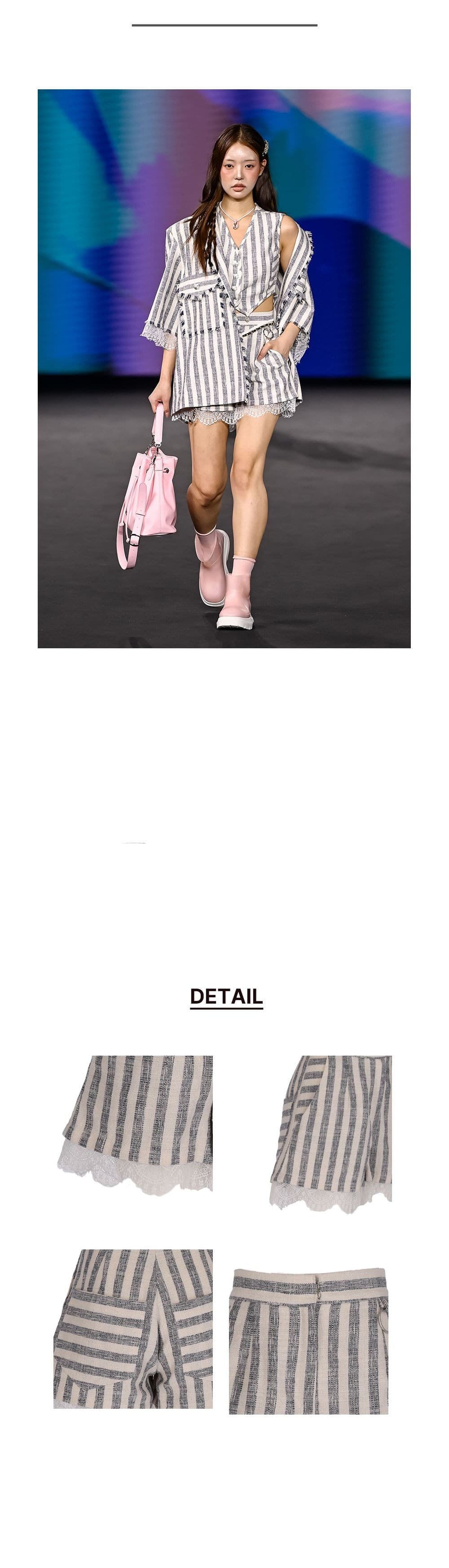 26SS Gray Striped Pattern Short Pants — vue 3