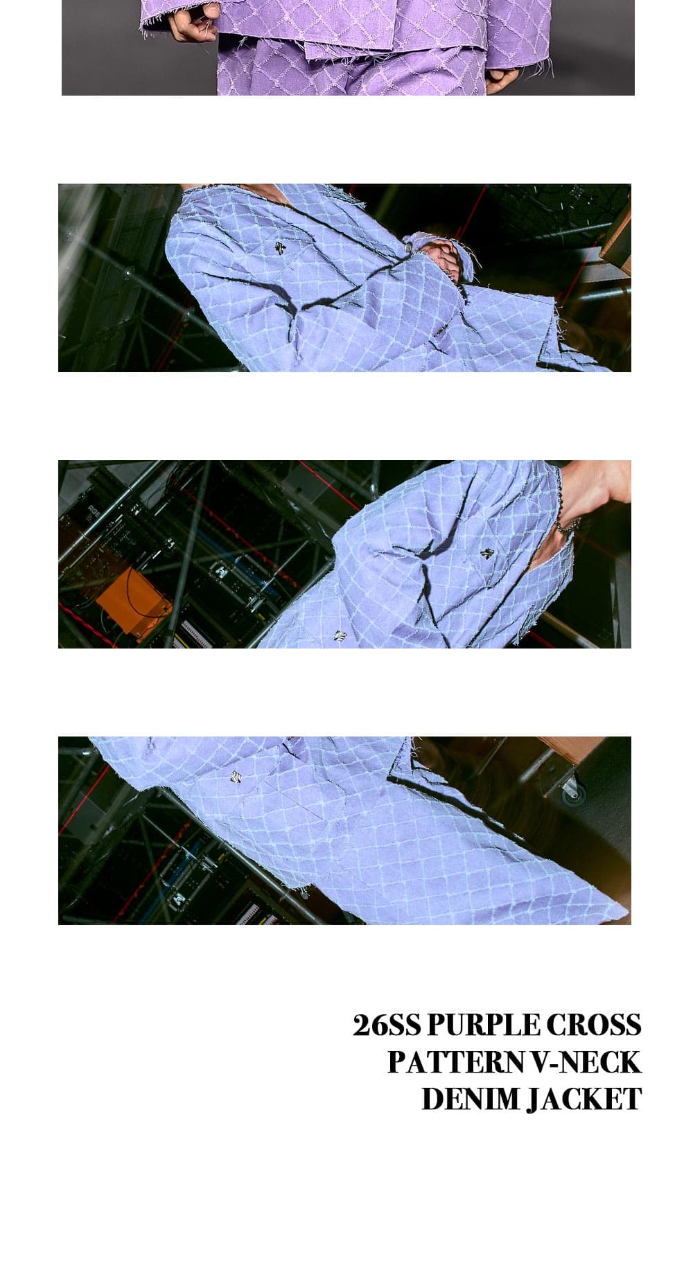 26SS Purple Cross Pattern V-Neck Denim Jacket — vue 7