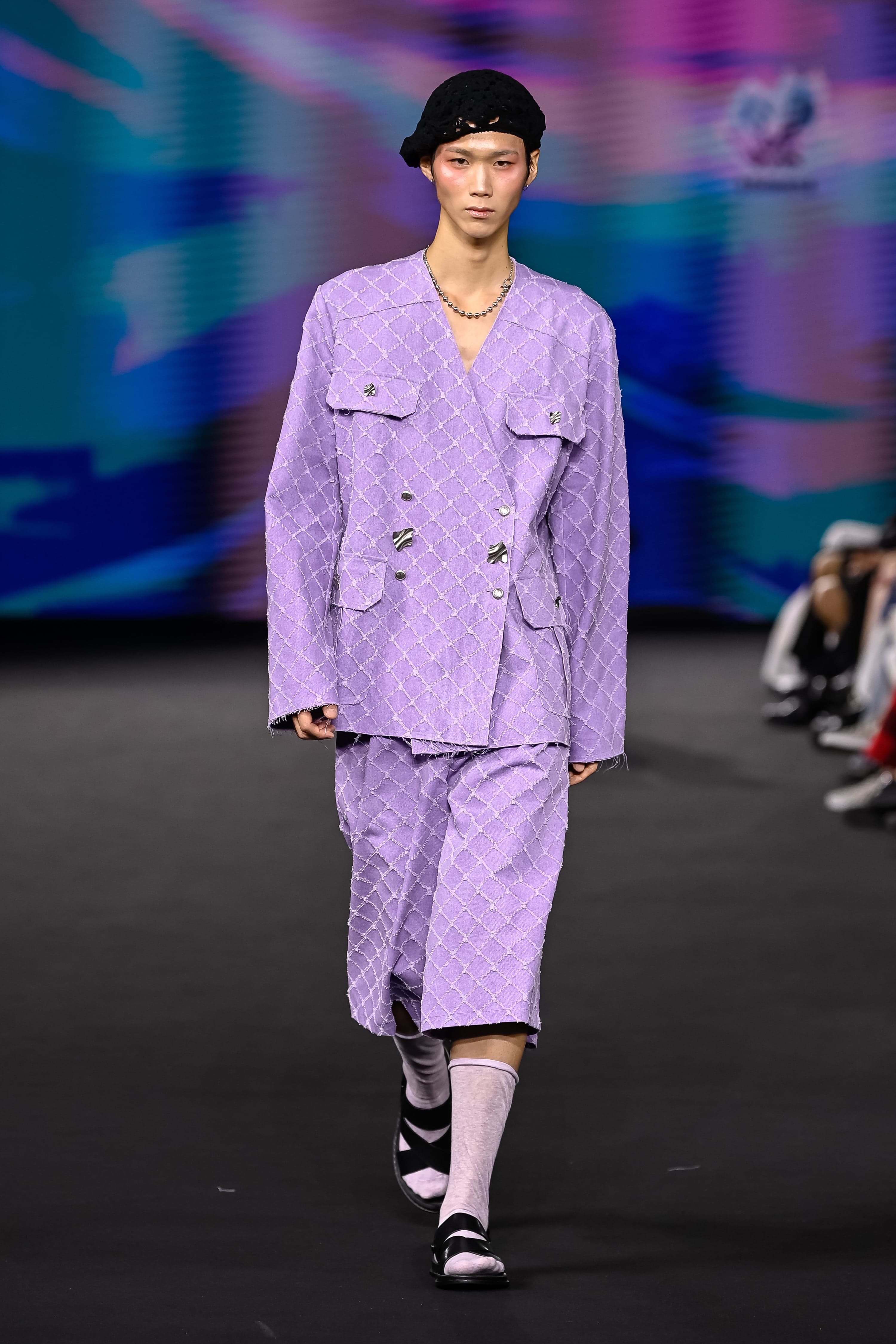26SS Purple Cross Pattern V-Neck Denim Jacket — vue 1