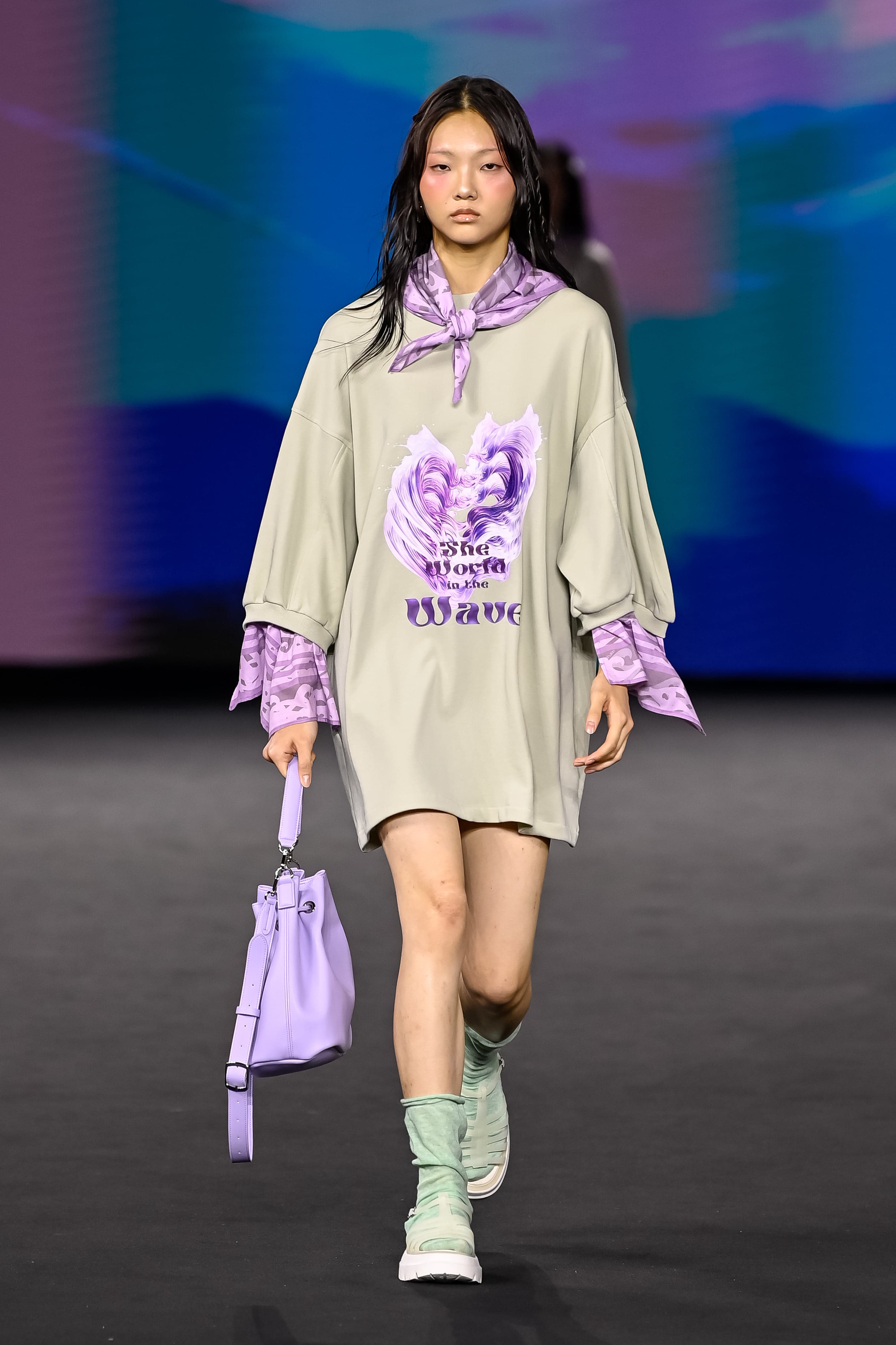 26SS Purple Wave Layered Light Khaki Sweat One-Piece — vue 1