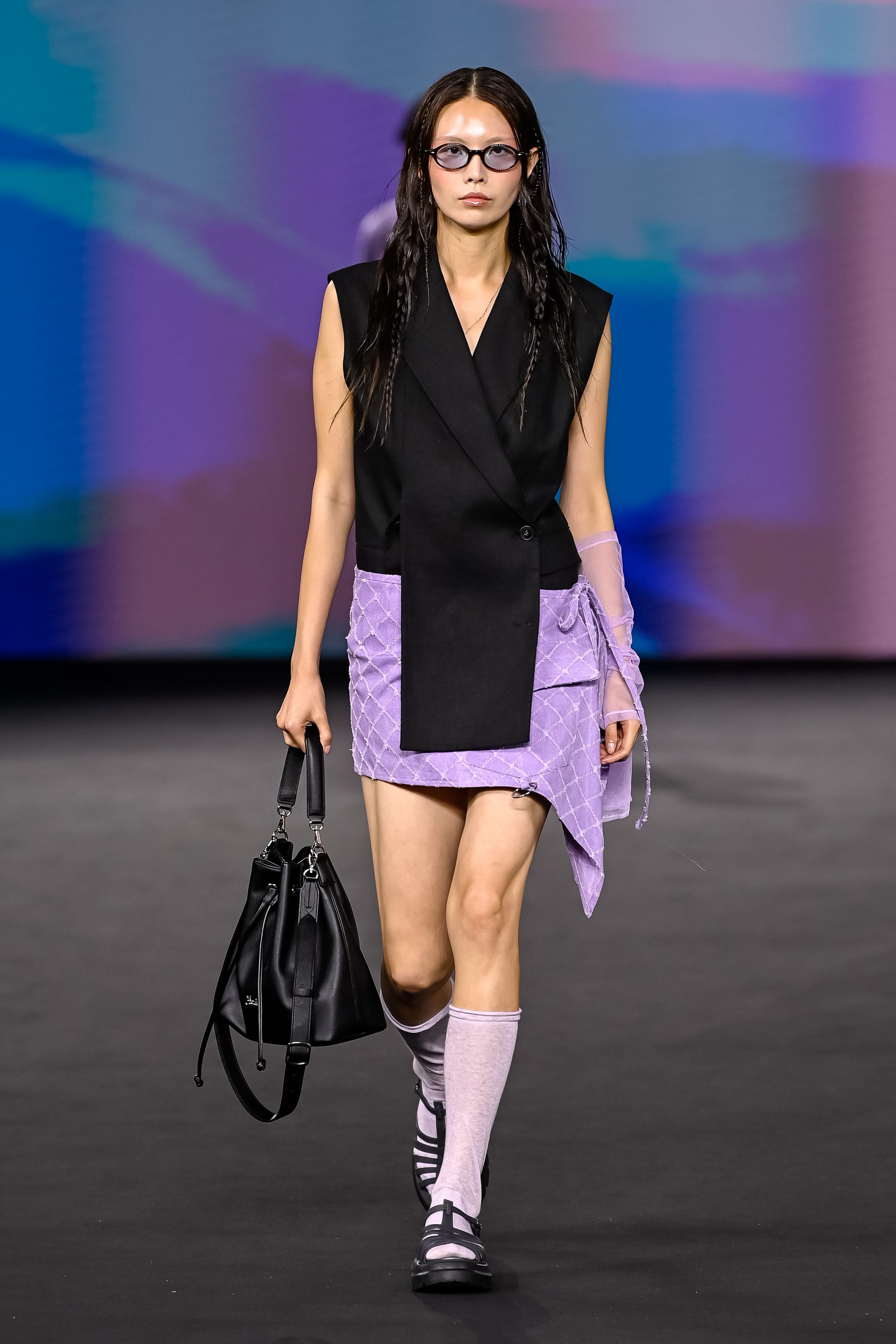 26SS Purple Cross Pattern Denim Wrap Skirt — vue 1