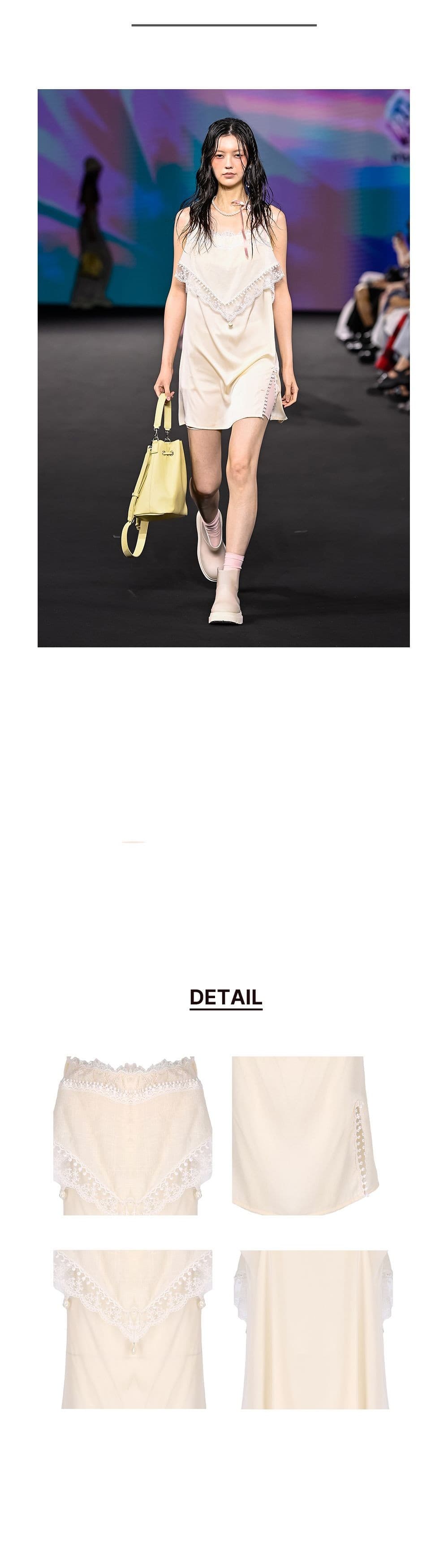 26SS Ivory Lace Pearl Satin Slip Dress — vue 3