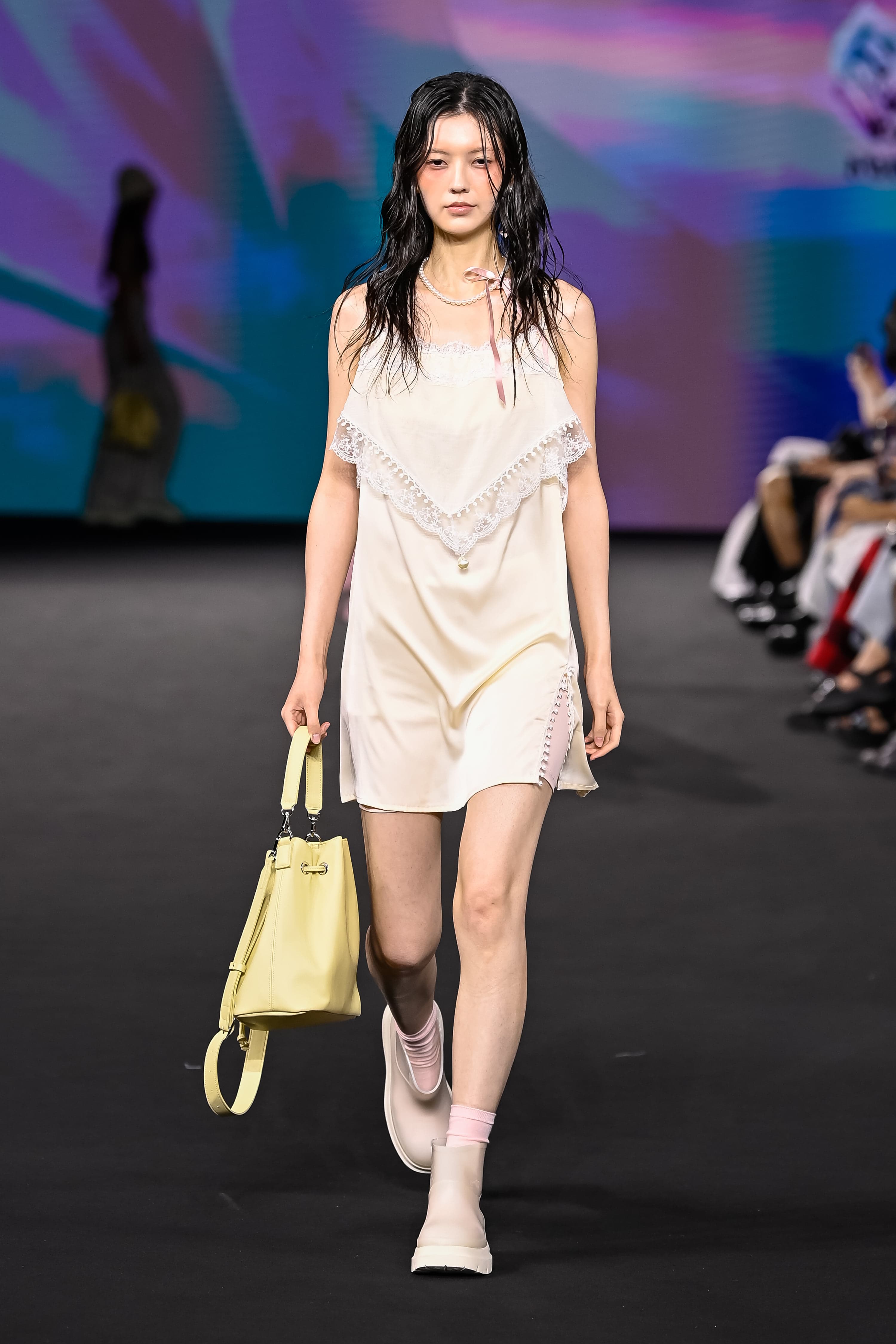 26SS Ivory Lace Pearl Satin Slip Dress