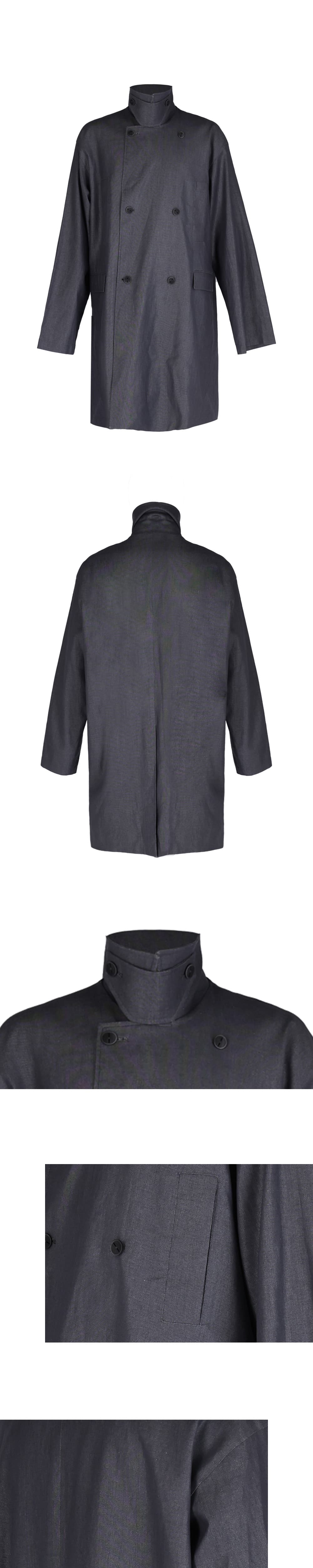 26SS Deep Blue High Neck Double Breasted Coat — vue 4