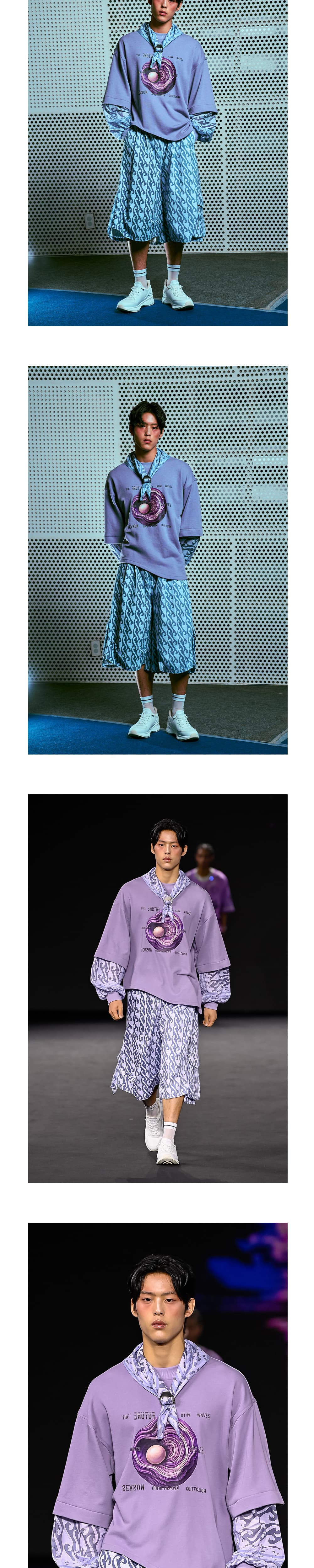 26SS Blue Heart Wave Printing Crop Pants — vue 6