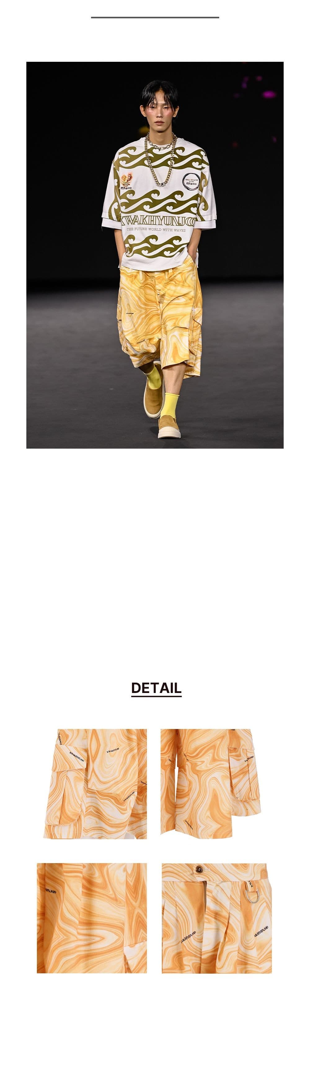 26SS Yellow Wave Printing Crop Pants — vue 3