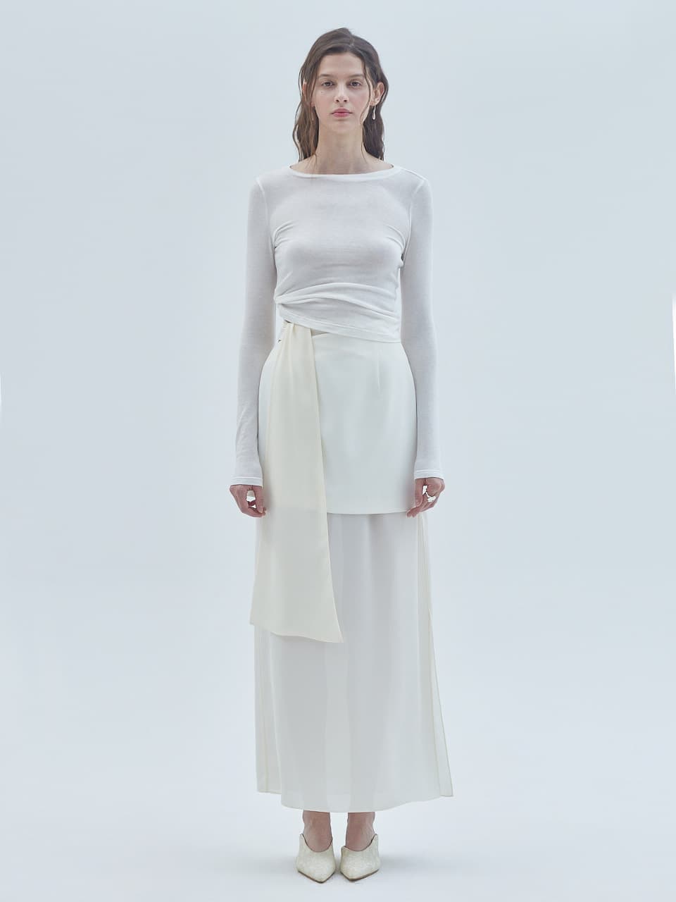 See-Through Layered Long Skirt Ivory