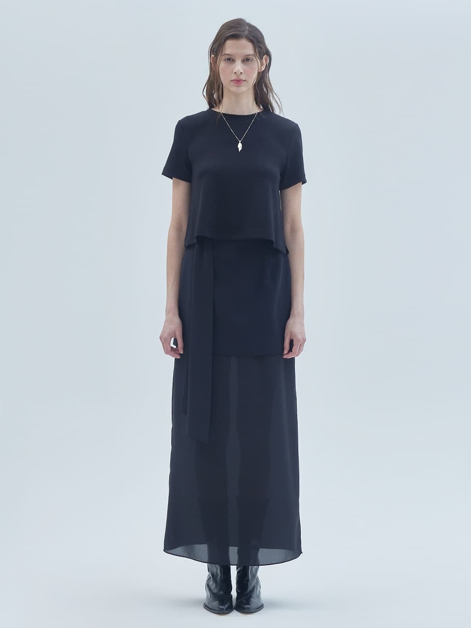 See-Through Layered Long Skirt Black — vue 1