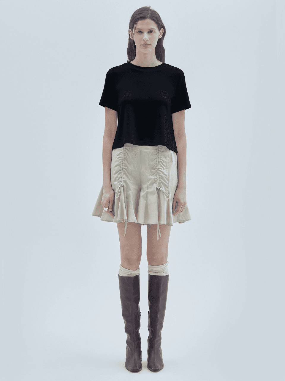 Side Lace Detail T-Shirt Black — vue 1