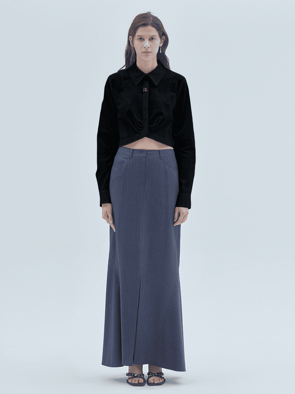 Signature Symbol Shirring Detail Crop Shirt Black