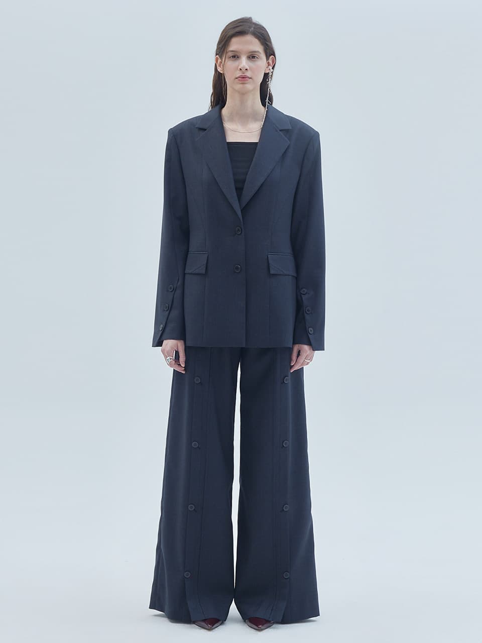 Diagonal Detail Overfit Single Blazer Charcoal — vue 1