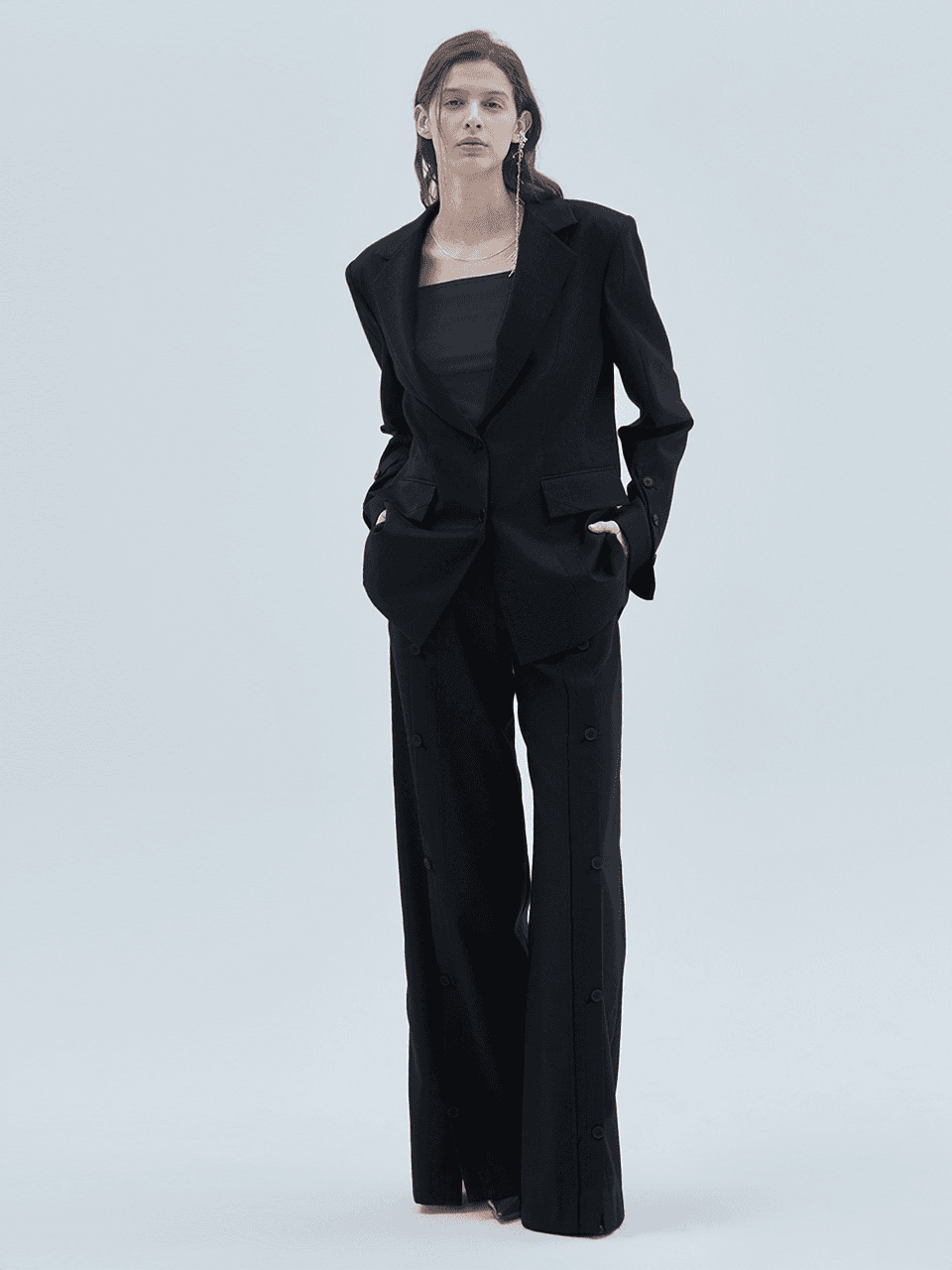 Diagonal Detail Overfit Single Blazer Black