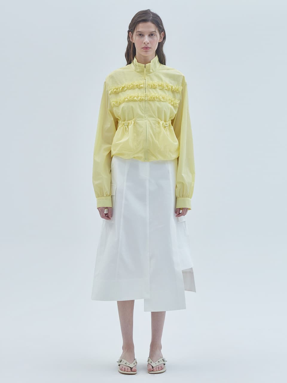 Two-Line Frill Zip-Up Jumper Yellow