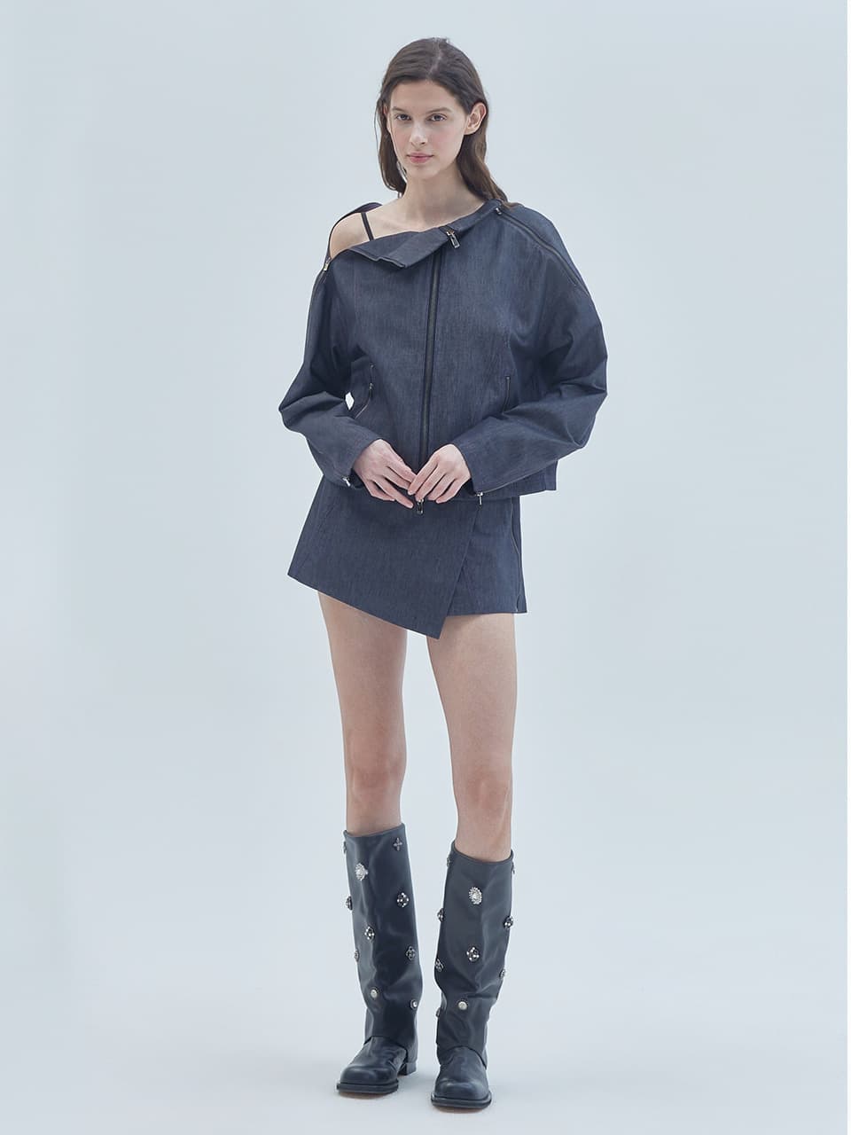 Signature Symbol Logo Unbalanced Skirt Pants Navy
