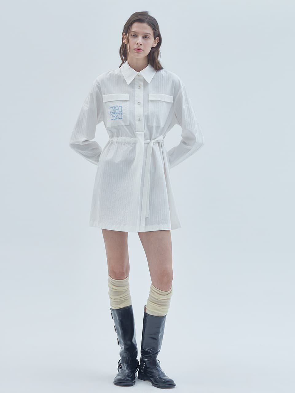 Signature Symbol Embroidered Mini Dress White