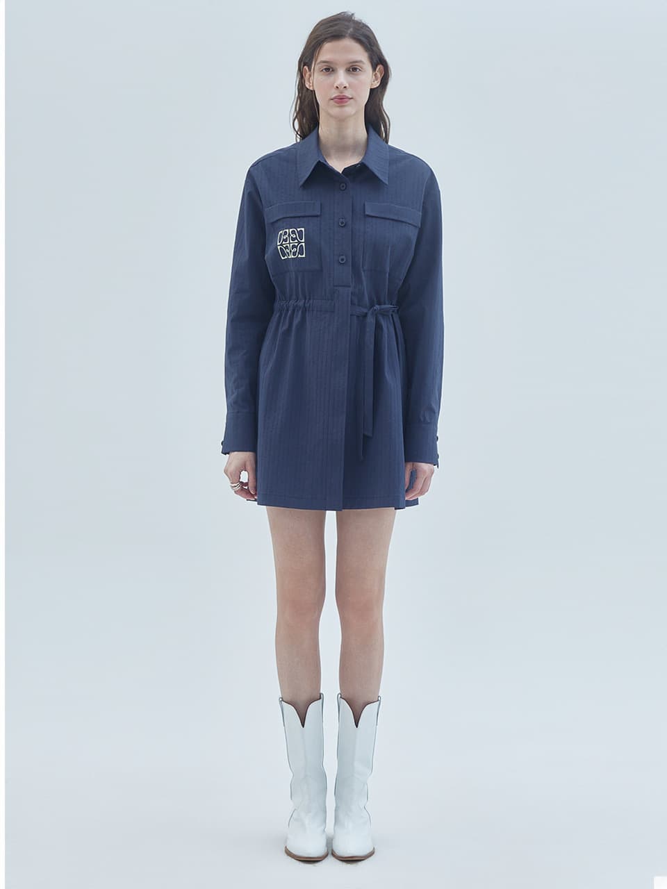 Signature Symbol Embroidered Mini Dress Navy — vue 1