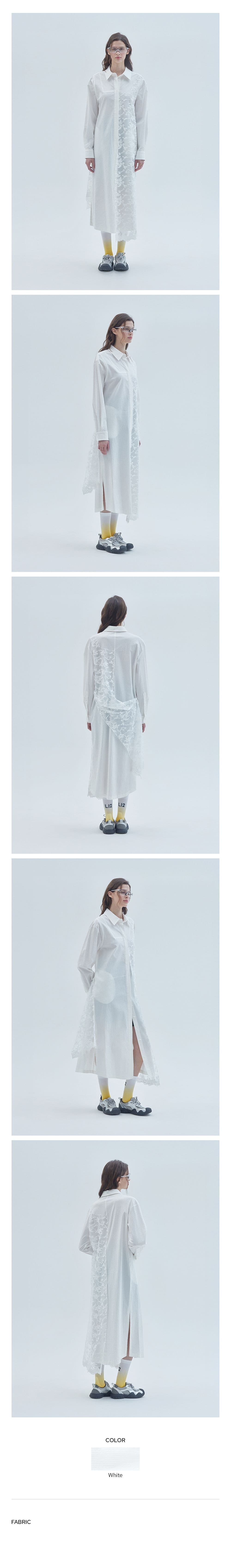 Lace Mix Unbalanced Shirt Long Dress White — vue 3