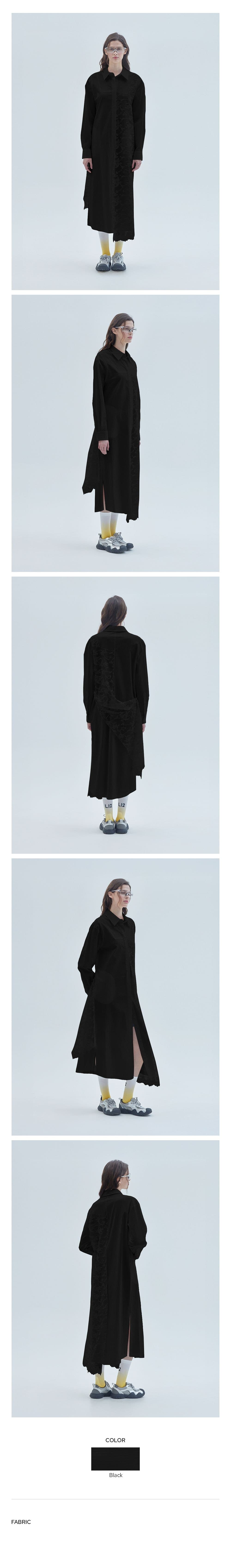 Lace Mix Unbalanced Shirt Long Dress Black — vue 3