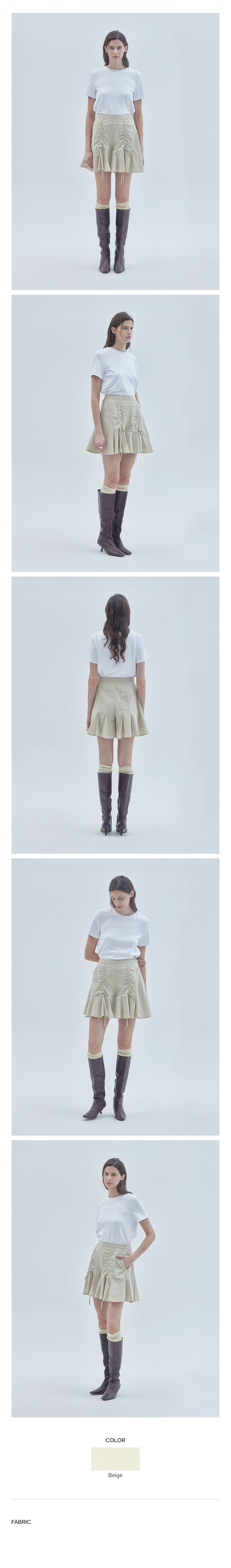 Shirring Detail Flared Skirt Pants Beige — vue 3