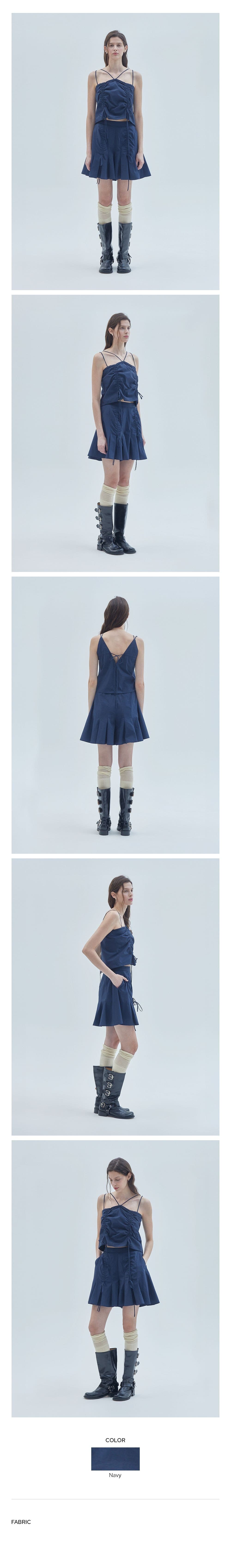 Shirring Detail Flared Skirt Pants Navy — vue 3