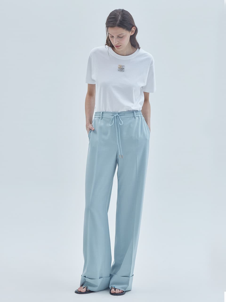 Believe Logo Roll-Up Banded Wide Slacks Mint — vue 1