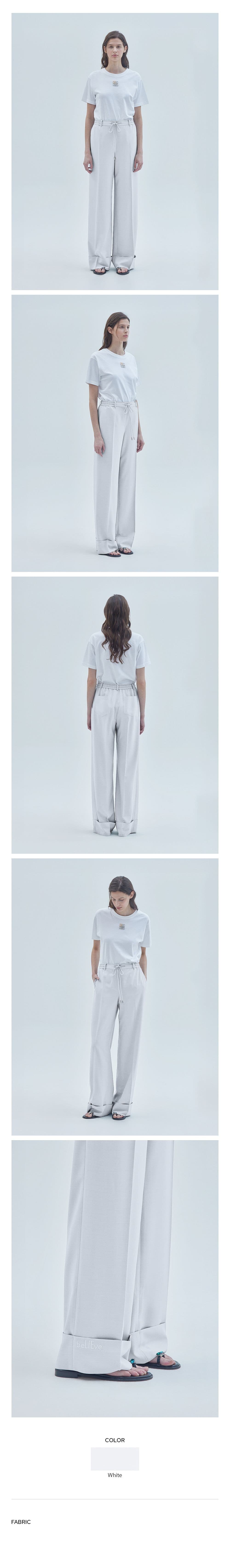 Believe Logo Roll-Up Banded Wide Slacks White — vue 3