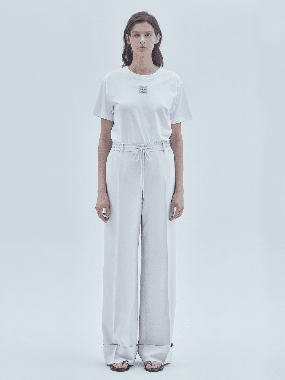 Believe Logo Roll-Up Banded Wide Slacks White