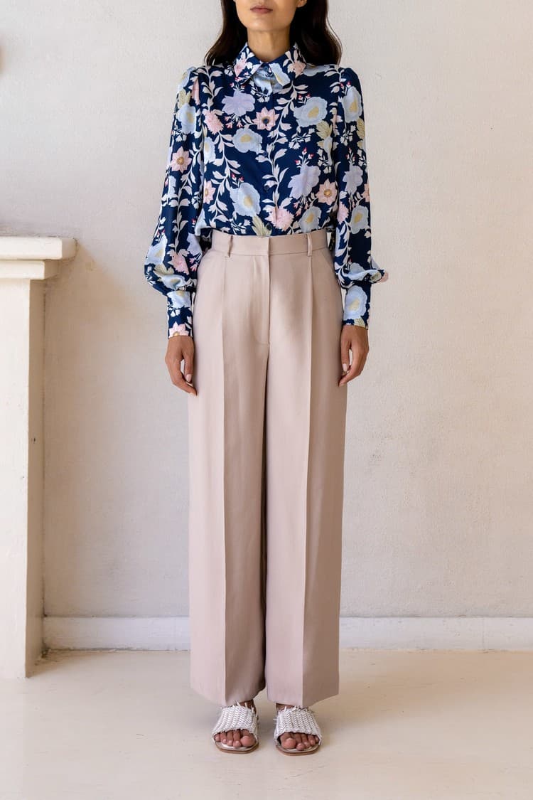 Skye Beige Wide-leg Bamboo Pants — vue 3