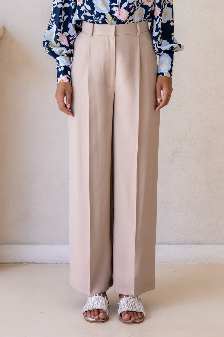 Skye Beige Wide-leg Bamboo Pants — vue 1