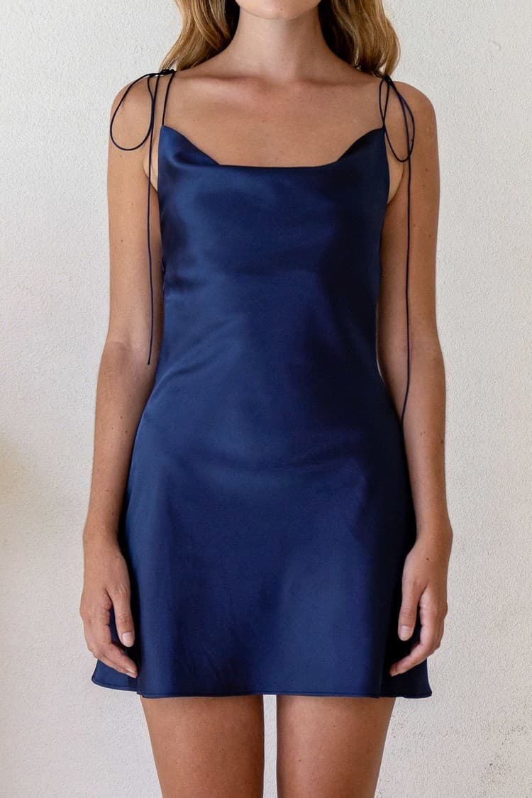Bailey Navy Satin Slip Dress — vue 1