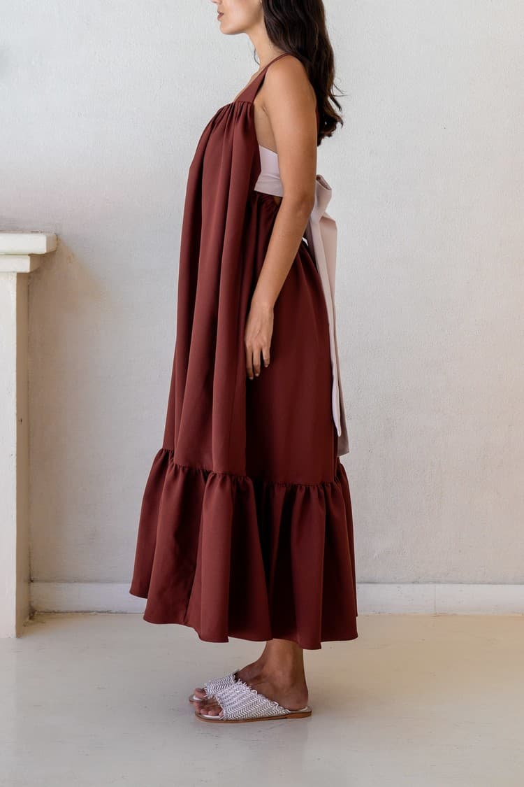 Daphne Brown Tie-back Maxi Dress — vue 4