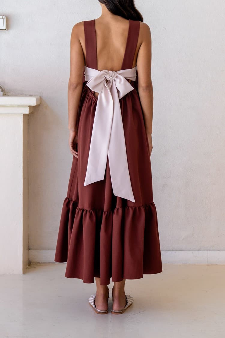 Daphne Brown Tie-back Maxi Dress — vue 6