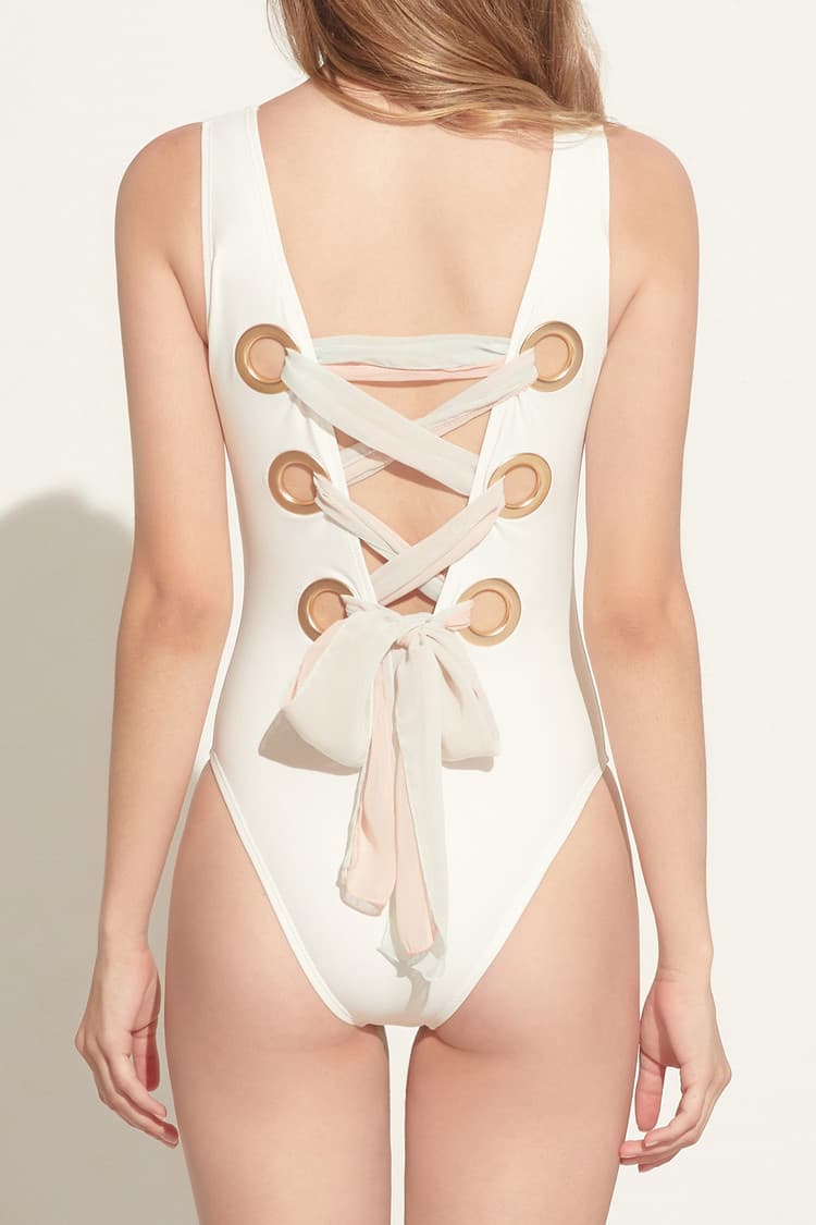 Sage White Lace-up Swimsuit — vue 2