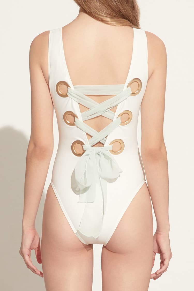 Sage White Lace-up Swimsuit — vue 7