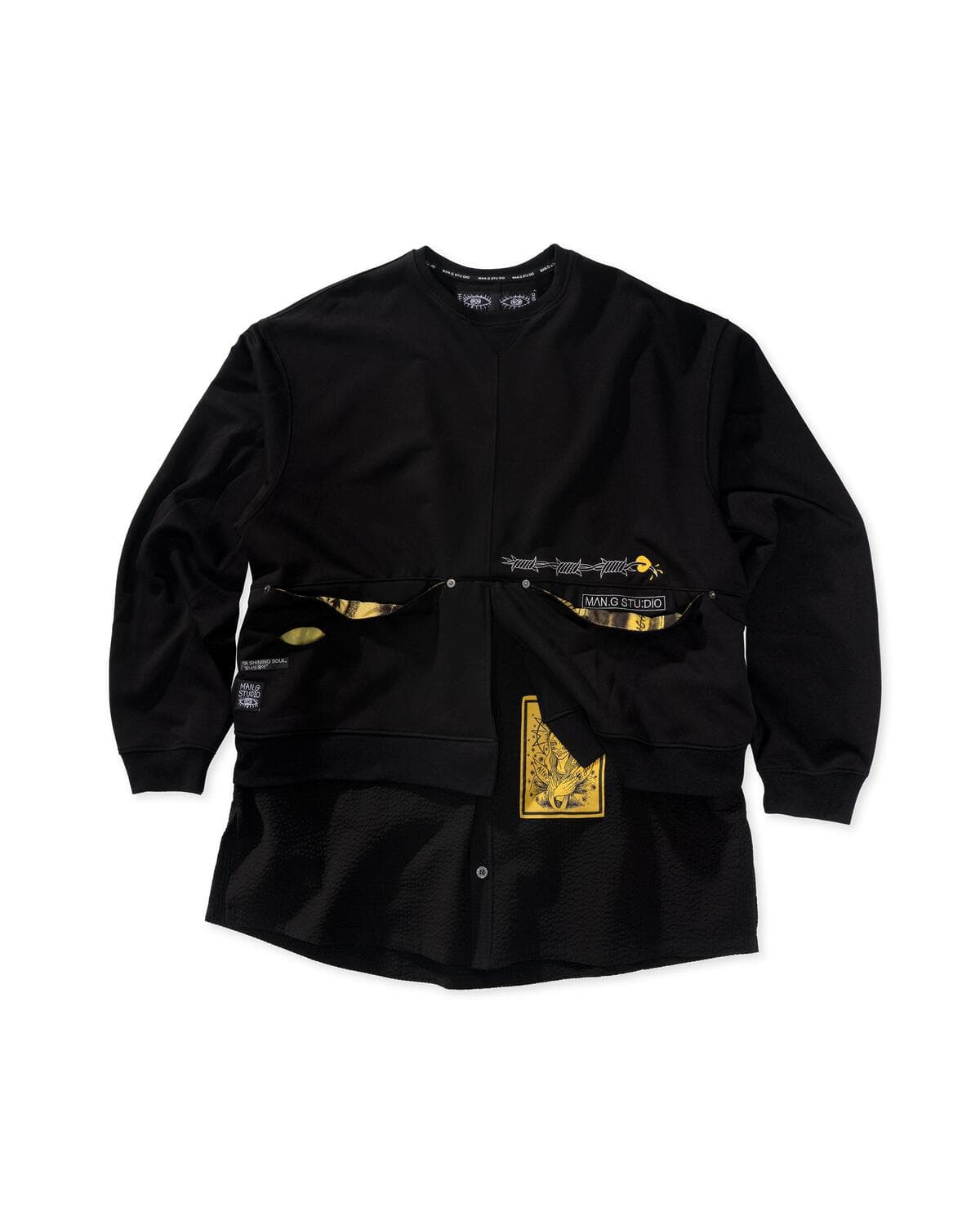Stripe Lining Point Half Woven Sweatshirt (Black) — vue 2