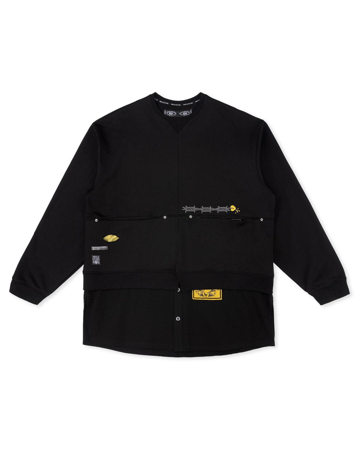 Stripe Lining Point Half Woven Sweatshirt (Black) — vue 4