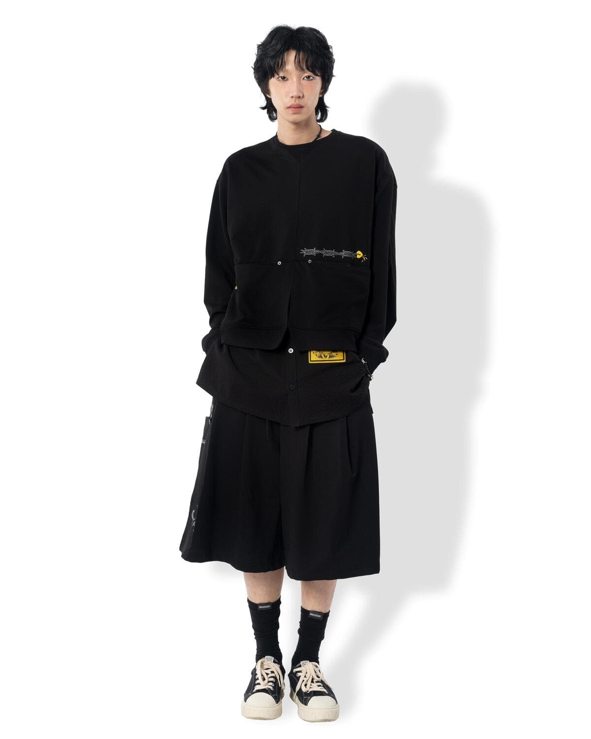 Stripe Lining Point Half Woven Sweatshirt (Black) — vue 6
