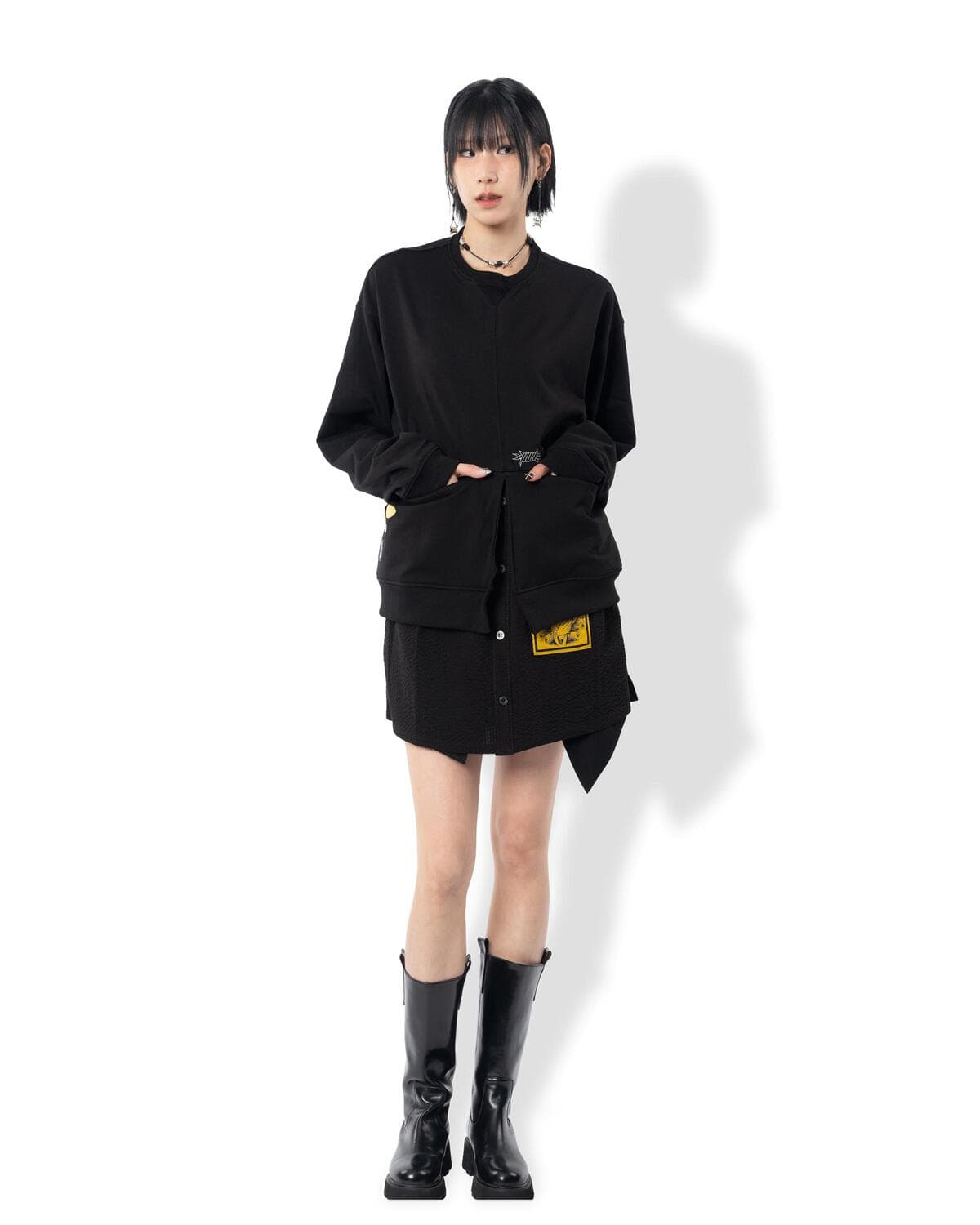 Stripe Lining Point Half Woven Sweatshirt (Black) — vue 7