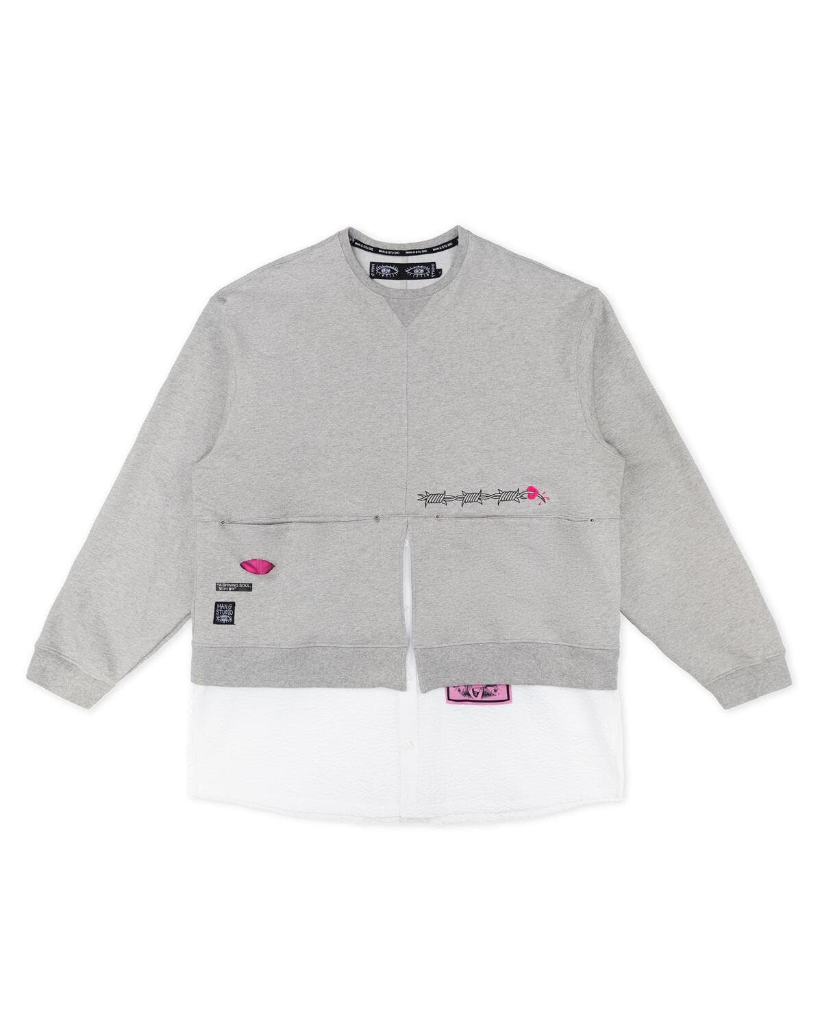 Stripe Lining Point Half Woven Sweatshirt (Gray) — vue 4