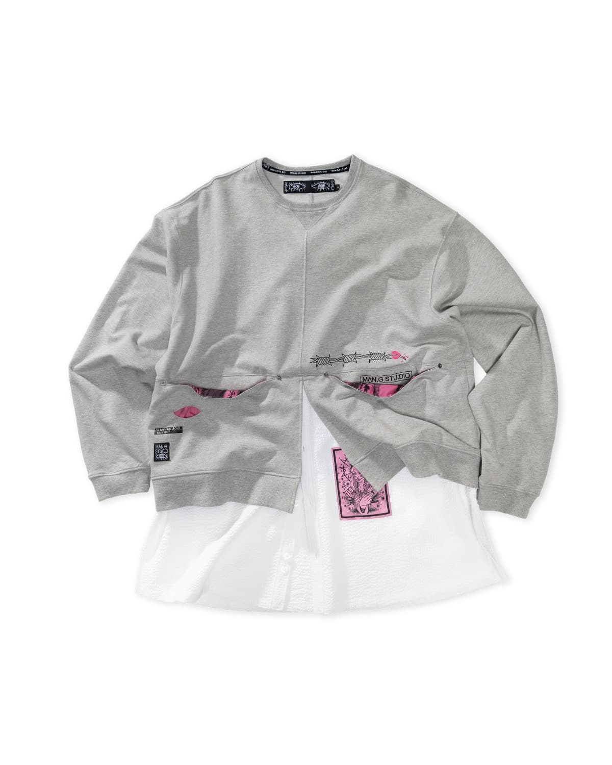 Stripe Lining Point Half Woven Sweatshirt (Gray) — vue 1
