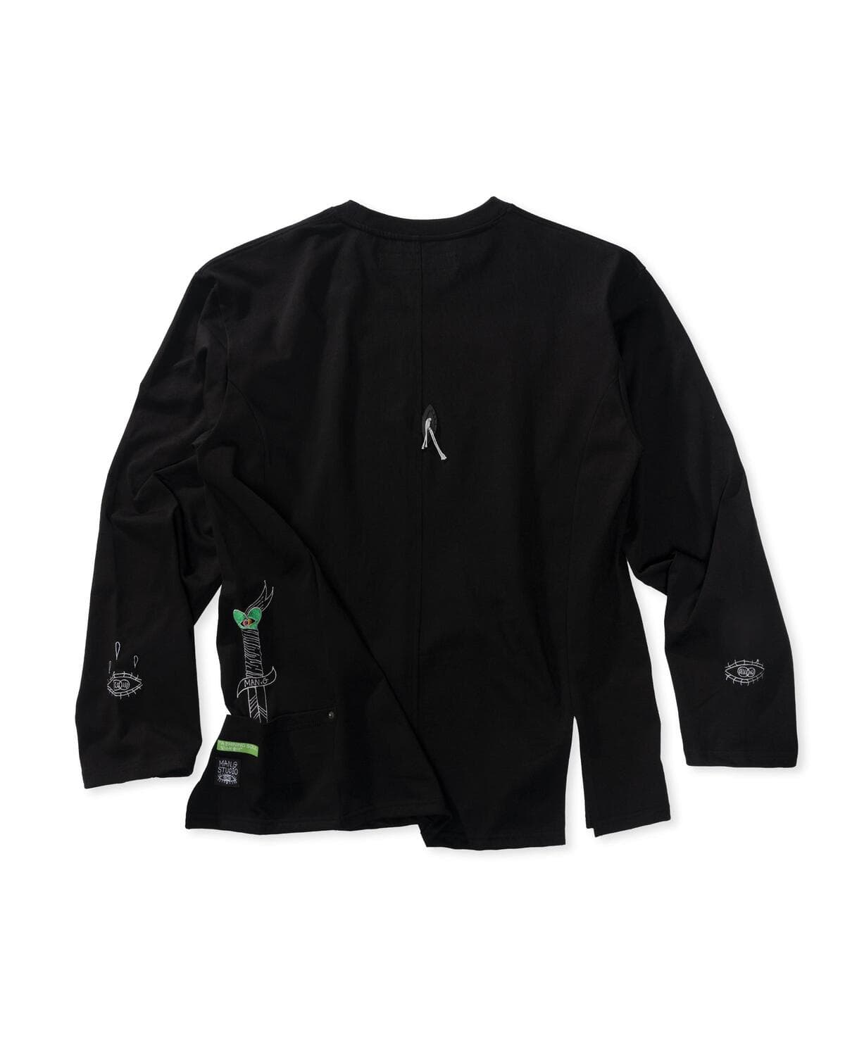 Pocket Point Slit Long Sleeve T-Shirt (Black) — vue 3