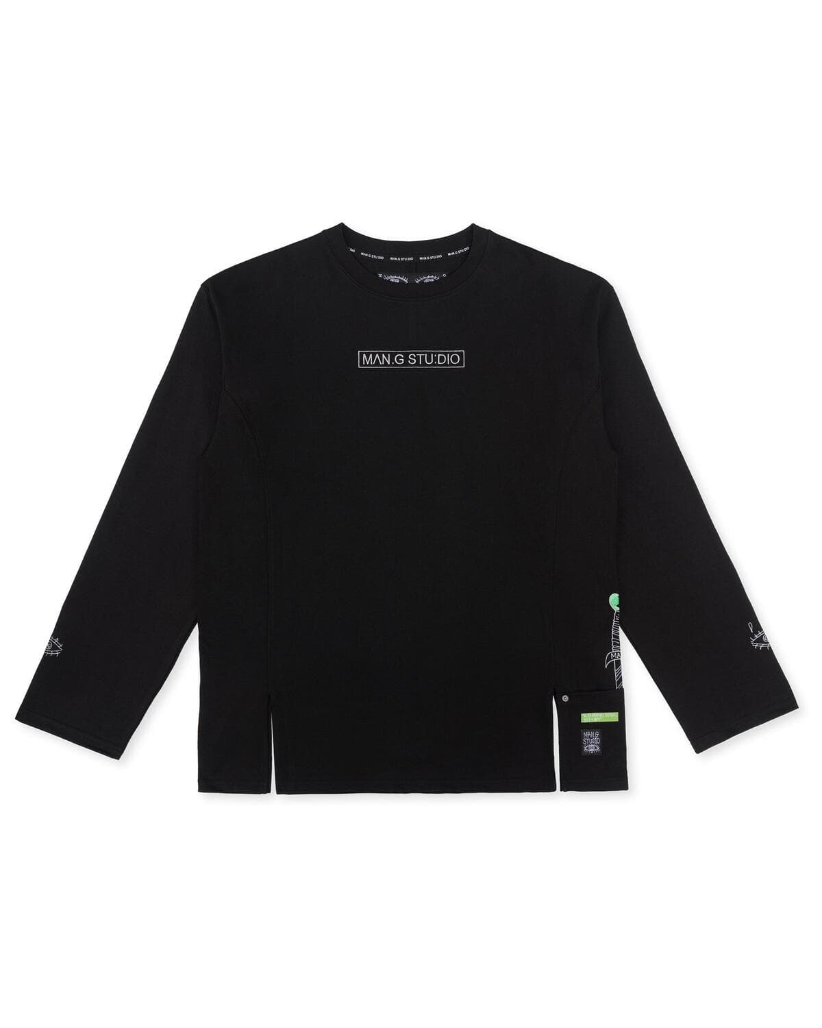Pocket Point Slit Long Sleeve T-Shirt (Black) — vue 4