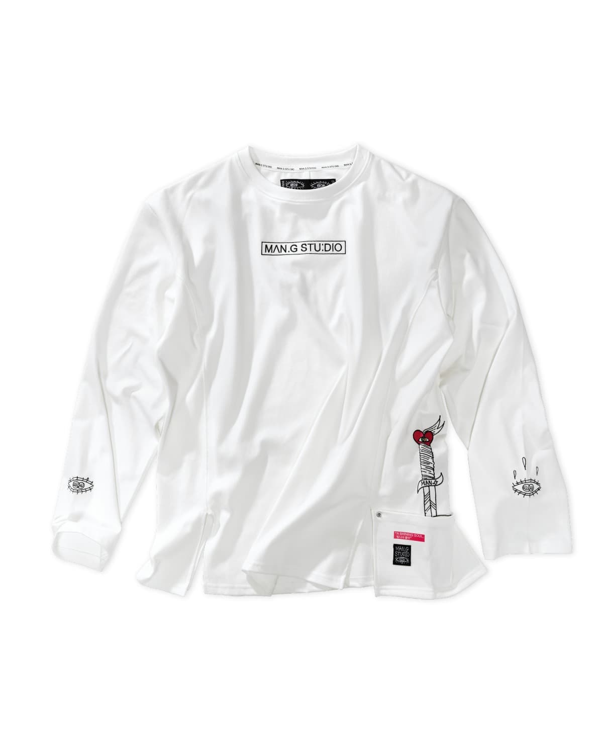 Pocket Point Slit Long Sleeve T-Shirt (White) — vue 1