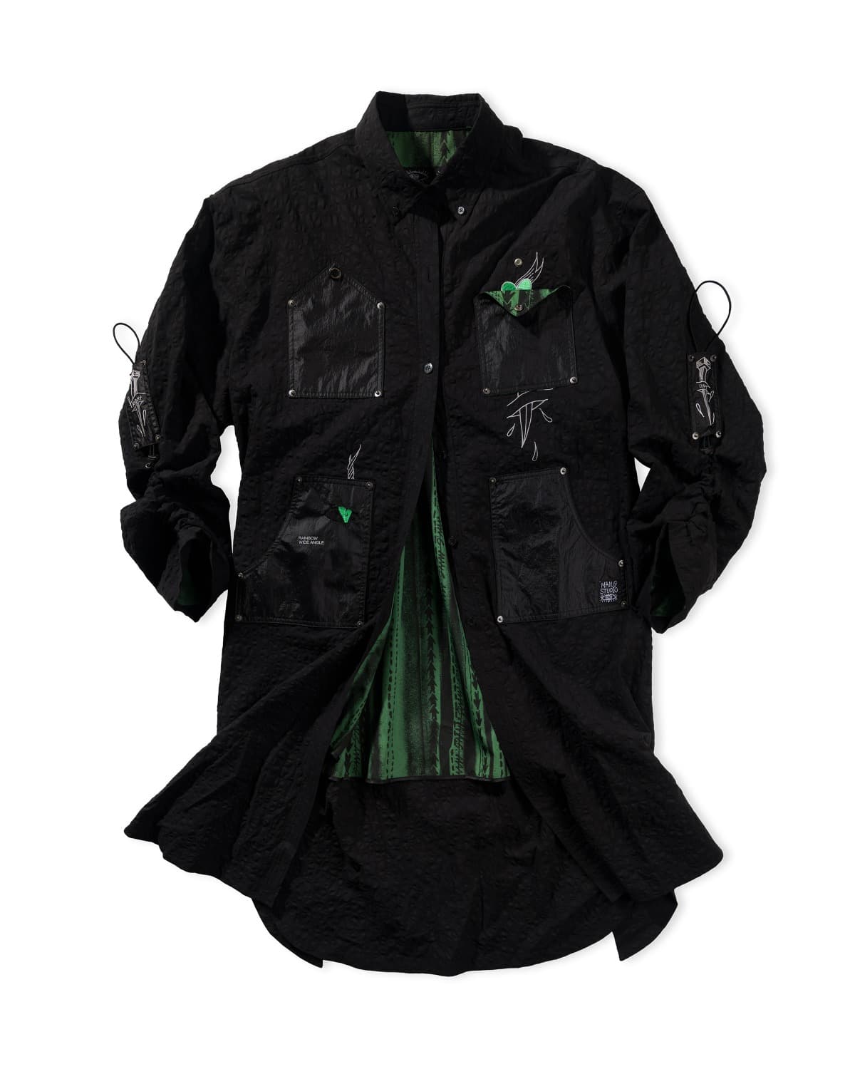 Leopard Shirring Long Shirt Jacket (Black) — vue 1