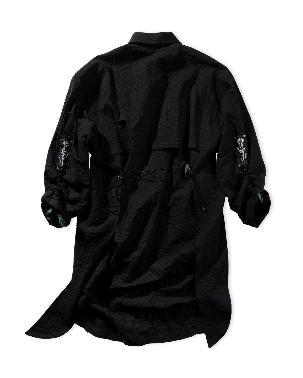 Leopard Shirring Long Shirt Jacket (Black)