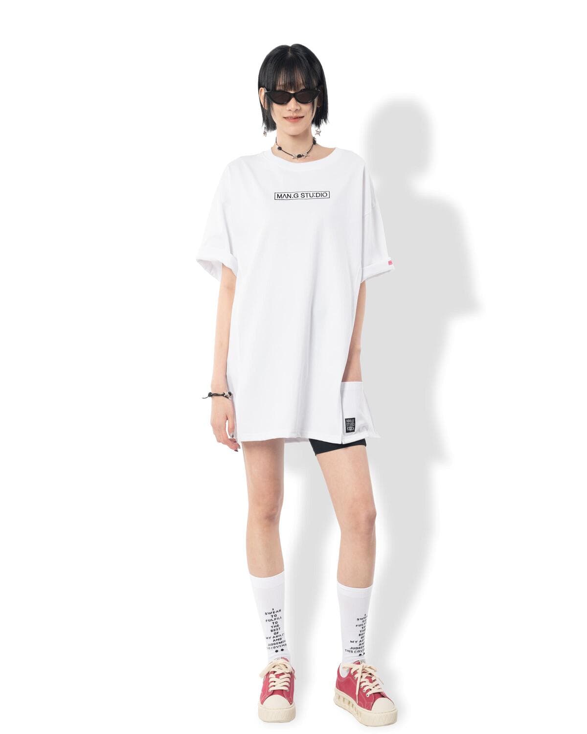 Pocket Point Slit Short Sleeve T-Shirt (White) — vue 6